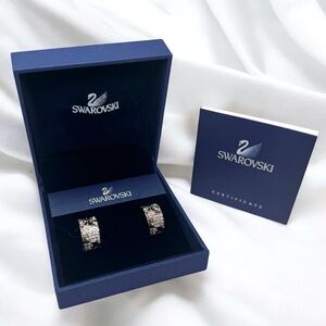 Swarovski Swan Signed Silver Crystal Huggie Hoop Earrings